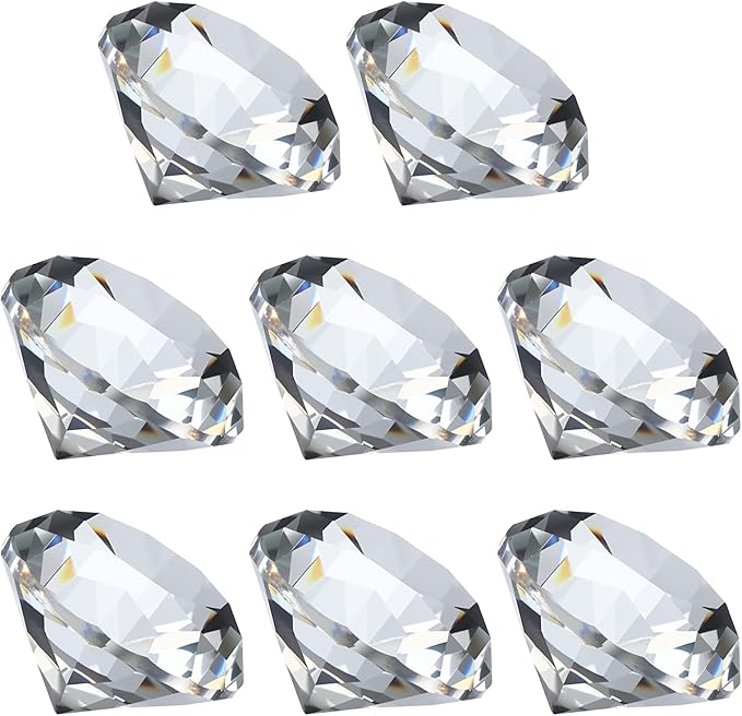 PATIKIL 8 Pcs Diamond Crystal Paperweight, 40mm / 1.57 Inch Crystal Paperweight Paper Weight for Home Office Desktop Table Decor Wedding Party Jewelry Ornaments, Clear