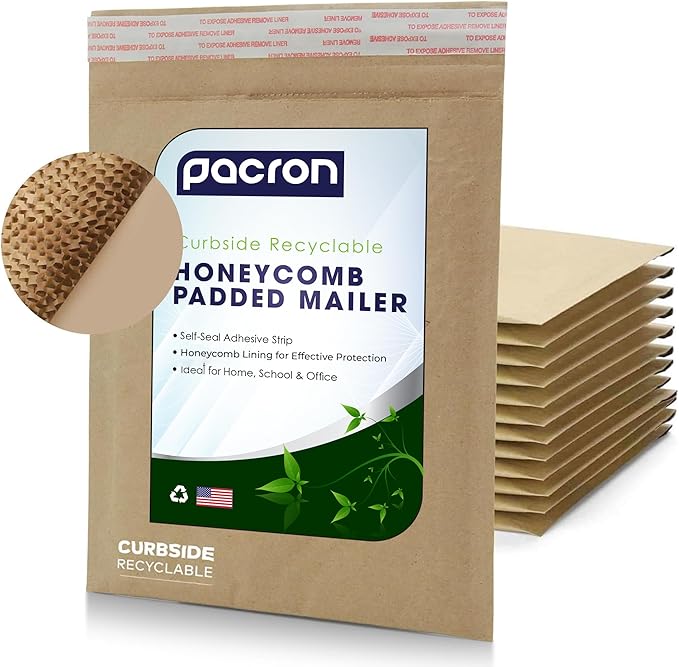 PACRON Biodegradable & Compostable Honeycomb Padded Mailers (8.5”x12"–100pk) Recyclable Hex Coat Paper Shipping Envelopes with Tamper-Resistant Self-Seal, Durable Brown Mailing Envelopes - Made in USA