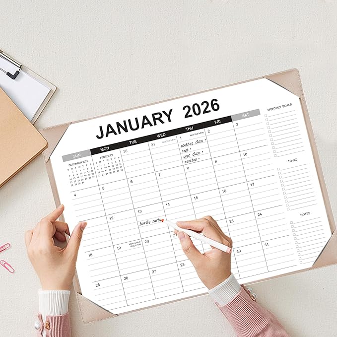 Desk Calendar 2026-2027 with Desk Mat – 22" x 17" Large Desk Pad Calendar Runs from January 2026 to June 2027, Office Supplies Desktop Monthly Calendar for Home & Office