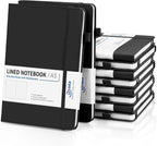 Dynta Hardcover Journal Notebooks 10 Pack A5 Lined Journals Bulk 5.8 x 8.4 Inch 160 Pages/80 Sheets College Ruled with Pen Loop Notebooks for Work, Writing, Note Taking (Black)