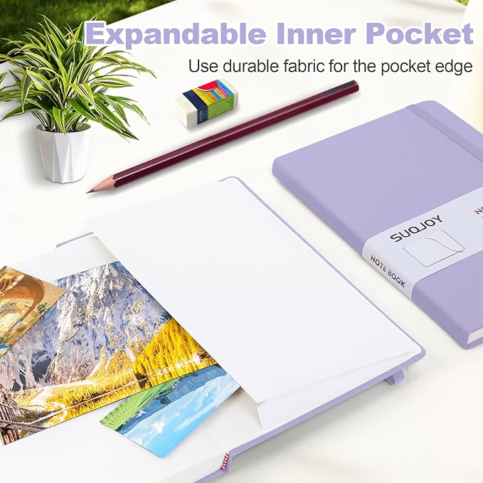 SUQJOY Lined Journal Notebooks for Writing, 100 GSM Thick Paper, 1 Pack Hardcover Notebooks, A5 College Ruled Notebook, Journaling Notebook for School/Travel/Office (Purple- 1 Pack)