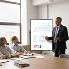 Double-Sided Corkboard Whiteboard, 32 x 48 Inches Dry Erase Board on Wheels, Height Adjustable, Portable Freestanding Board for Office, Planning, and Presentations (Cork & Black)