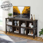 FATORRI 8 Cube Storage Organizer Bookshelf, 62 Inch Rustic Wood Horizontal Bookcase, Industrial Cube Long Book Shelf for Living Room (Walnut Brown)