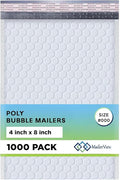 White Small Bubble Mailers 4x8 Inch #000 | Thick Padded Poly Bubble Mailer Envelopes | Waterproof Mailing Envelopes | 1000 Pack Bulk | Trading card sports Card Shipping