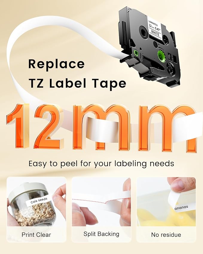 Colorty Ptouch Tape Compatible with Brother P-Touch Label Tape TZ TZe 12mm 0.47 Laminated White 1/2" Black on White TZe-231 TZE231 for PT-D200 H110 D400 D600 1900 Label Maker Refills, 10-Pack