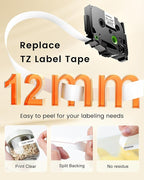 Colorty Ptouch Tape Compatible with Brother P-Touch Label Tape TZ TZe 12mm 0.47 Laminated White 1/2" Black on White TZe-231 TZE231 for PT-D200 H110 D400 D600 1900 Label Maker Refills, 10-Pack