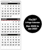 Dunwell 3-Month Wall Calendar 2026, Large Monthly Hanging Calendar with Big Bold Numbers, Easy to Read from a Distance, Use to Dec 2026, For Office or Home, 11x26 Open, Ships Folded