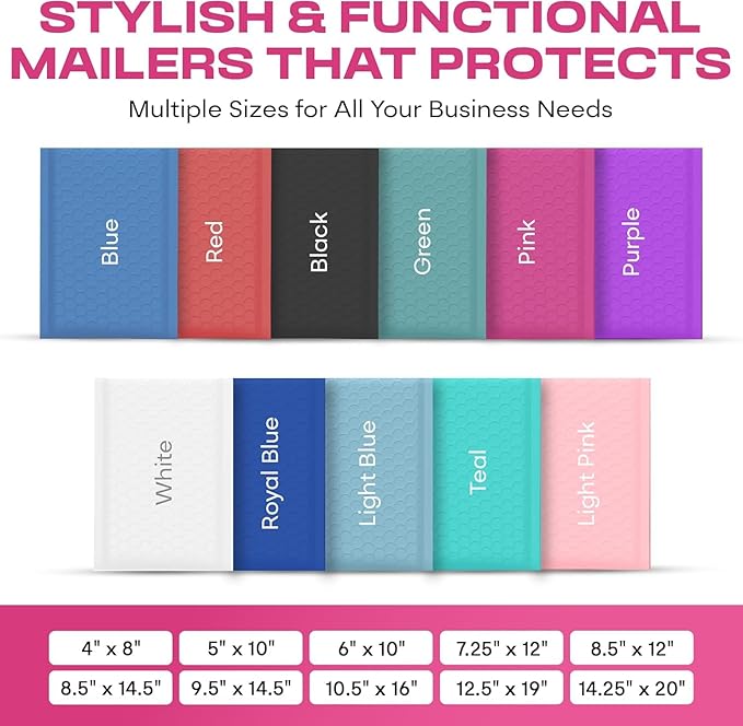 Hot Pink Large Poly Bubble Mailers 12x15 inch | Self Seal Padded Envelopes Cushioned Bubble Mailer | Usable Size 12x15 | WaterProof | Lightweight mailing Shipping Bags | 50 Pack Bulk