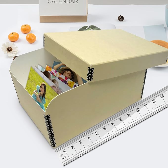 Lineco 4x6 Photo Storage Box, with 12 Acid-Free Envelopes, Holds Up to 1000 3.5" x 5", or 4" x 6" Pictures, Metal Edge Archival Organizer for Cards Stickers Stamps Seeds, 5.5x7.5x11. Tan, 2 Pack