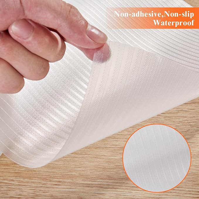 17.5" X 120" Refrigerator Liners Shelf Liner, Fridge Liners Non Slip Washable, Drawer Liners Non Adhesive Waterproof, Durable Fridge Mats for Glass Shelves, Cupboard, Pantry, Clear