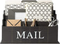 BLU MONACO Espresso Brown Wooden Mail Organizer | 3-Tier Rustic Desktop Mail Sorter for Kitchen Counter or Office | Wooden Letter Holder and Bill Storage Caddy | 12.5” x 4.5” x 7” Countertop Organizer