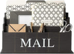 BLU MONACO Espresso Brown Wooden Mail Organizer | 3-Tier Rustic Desktop Mail Sorter for Kitchen Counter or Office | Wooden Letter Holder and Bill Storage Caddy | 12.5” x 4.5” x 7” Countertop Organizer