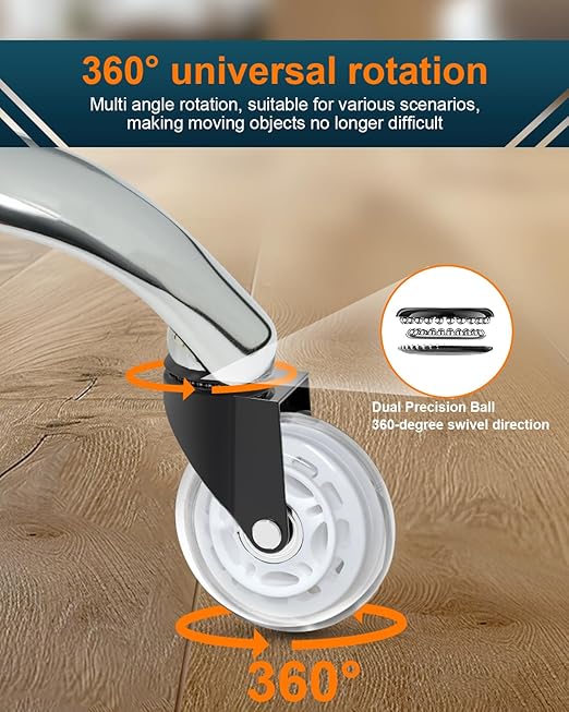 RidRed Gaming Chair Wheels - Heavy-Duty Office Chair Wheels - Replacement Rubber Casters - Universal Fit 3 Inch Chair Casters, Noise Free, Fits 98% Chair, for All Floor (White)
