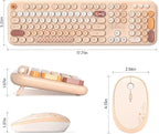 MOFII Wireless Keyboard and Mouse Combo, Full Size 2.4G Plug and Play Typewriter Retro Round Computer Keyboard and Mouse Set for Windows, Computer, Desktop, PC, Notebook - (Milk Tea Colorful)