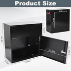 Large Wall Mount Mailbox with Lock and Outgoing Mail Flag for Outside, Steel Locking Security Mail Box with Number Stickers for House Outside, 14.8" x 6.9" x 15.4", Rainproof, Black