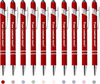 Bulk Custom Personalized Pens with Business Logo Retractable Ballpoint Pen with Stylus tip Appreciation Gifts for Coworkers Smooth Writing Black Ink for School Office Friends Supplies 10-Pack Red