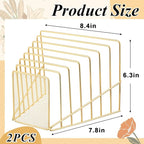 2 Pcs 7 Section Incline File Sorter Metal Wire Mesh File Rack for Desktop Letter Sorter for Magazine Folder Book Organizer Home Office School Paper Mail Desk Storage Holder (Golden)