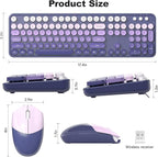MOFII Wireless Keyboard and Mouse Combo, Full Size 2.4G Plug and Play Typewriter Retro Round Computer Keyboard and Mouse Set for Windows, Computer, Desktop, PC, Notebook - (Purple Gradient)