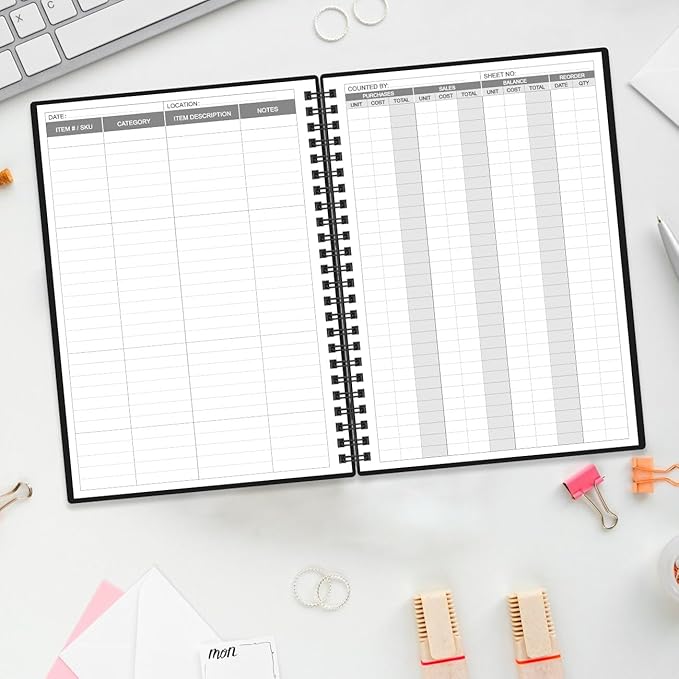 Inventory & Sales Log Book for Small Business – Inventory Ledger Book, Inventory Notebook, Order Tracker for Purchases, Sales & Reorders, 5.8" x 8.5", Black