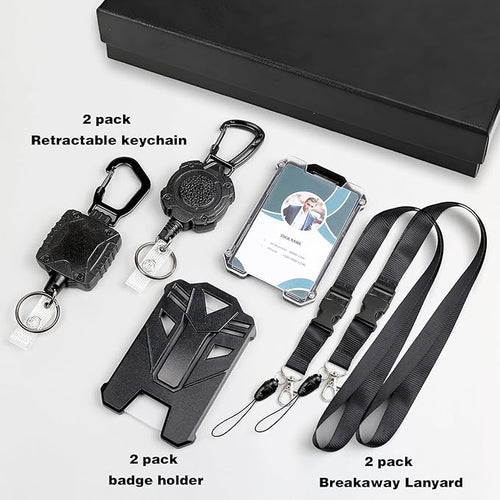 AIDSOTOU Badge Holder Retractable Clip Heavy Duty Carabiner Badge Reel Keychain with Breakaway lanyards for id Badges Cool Tactical ID Cards Holder