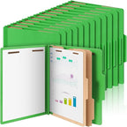Skyygemm 36 Pcs Classification Folders Letter Size, 2 Divider Pressboard File Folders with 3. 5 Inch Expansion, 2 Prongs Fastener, Heavy Duty Office File Organizers for Teachers, Medical (Green)