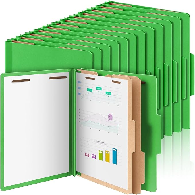 Skyygemm 60 Pcs Classification Folders Letter Size, 2 Divider Pressboard File Folders with 3. 5 Inch Expansion, 2 Prongs Fastener, Heavy Duty Office File Organizers for Teachers, Medical (Green)