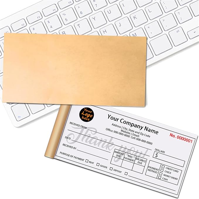 Custom Invoice Book in 3-Part /2-Part Receipt Book with Carbon Copies Personalized Carbonless Service Invoice Form Books Sales Order Book with Company Name Logo Address,H1-Receipt Book