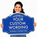Custom Decorative Outdoor Metal Sign - Personalized Aluminum Driveway Sign, Waterproof, Made in USA - Design 2 Blue Steel 24x18 In