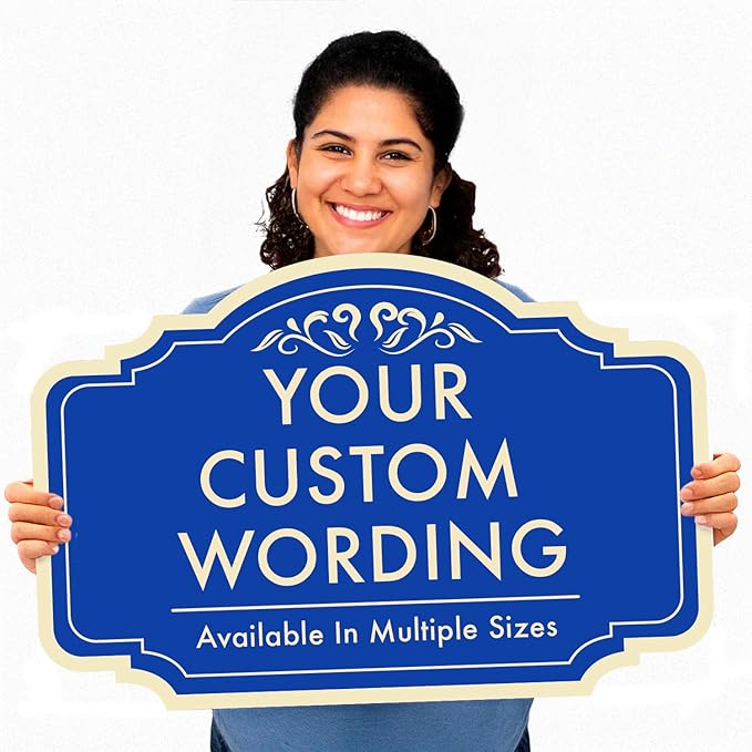 Custom Decorative Outdoor Metal Sign, Personalized Aluminum Driveway Waterproof Sign Made in USA, Design 2 Blue Steel 36x24 In