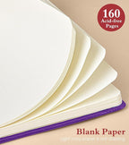 PAIBAS Blank Journal Notebook for Women Men,160 Pages,A5 Hardcover Sketchbook for Drawing, Sketch book, Unlined Notebooks for School,Work, Note Taking,Travel Journals for Writing 5.8"x8.5" (Purple)