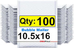 iMBAPrice 10.5x16 Inch White Poly Bubble Mailers #5, 100-Pack Large Padded Envelopes, Self-Seal Polybubble Shipping Bags for Mailing & Packaging