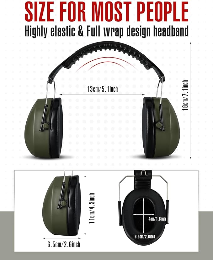 Copkim 12 Pcs Hearing Protection Ear Muffs NRR 28dB Noise Reduction Headphones Shooting Ear Protection Earmuffs (Army Green)