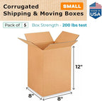 Small Moving & Shipping Boxes 8"L x 8"W x 12"H (25-Pack) - Extra Strength 200 lb vs Regular - Corrugated Durable Packing Boxes - Small Box for Moving - Corrugated Cardboard Box by IDL Packaging