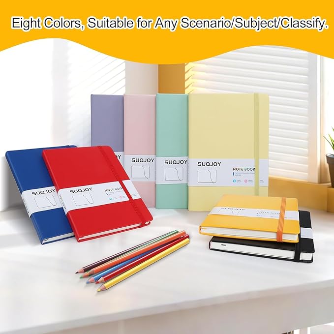 SUQJOY Lined Journal Notebooks, 6 Pack 160 Pages, 5.5x 8.2-Inch Journals for Women Men, Hardcover Notebook with 100 gsm Thick Paper, A5 Size College Ruled Notebook for Writing/Travel/Work (Red-6 Pack)