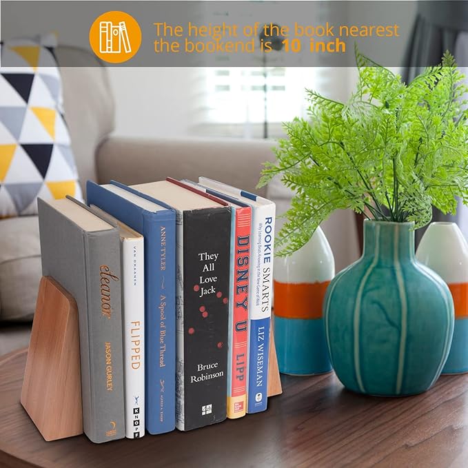 DRELIFAM Wood Handmade Heavy Duty Bookends for Shelves Decorative Book Ends to Hold Books for Office