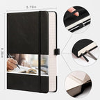 EMSHOI Lined Journaling Notebooks - 120gsm Thick Leather Journal with Sticky Notes, 256 Numbered Pages A5 Hardcover College Ruled Notebook for Women Men Work School Writing, 5.75" x 8.38"-Black