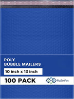 Royal Blue 10x13 Inch Poly Bubble Mailers |Self Seal Padded Envelopes for Thick books | Cushioned Bubble Mailer | Usable Size 9.5x13 Inch | Waterproof Lightweight Mailing Shipping Bags | 100 Pack Bulk