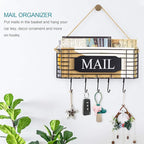 SRIWATANA Rustic Mail Key Holder, Mail Organizer Wall Mount with 5 Hooks Large, Black