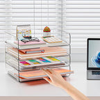 YKLSLH 4 Trays Paper Organizer Letter Tray - Acrylic Desk File Organizer, Stackable Clear Paper Holder Sorter Office Organizer for Letter/A4, Office File Ipad Books Notes Etc