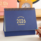 Small Desk Calendar 2026, Standing Flip Desktop Calendar from Now to December 2026 - Metal Ring Twin-Wire Binding Monthly Desktop Calendar for Home Office School (Blue)