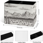 Famame Vintage Desert Mountains Pencil Holder for Desk, Leather Desktop Container Pen Cup Storage Study Table Pen Organizer Makeup Brush Holder for Classroom Office Home