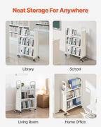 VEVOR Rolling Library Book Cart, 330 lbs Capacity, 30.3 x 15 x 48.0-Inch Library Cart, Single Sided V-Shaped Shelves with 3-Inch Lockable Wheels, Book Truck for Home Shelves Office and School, White
