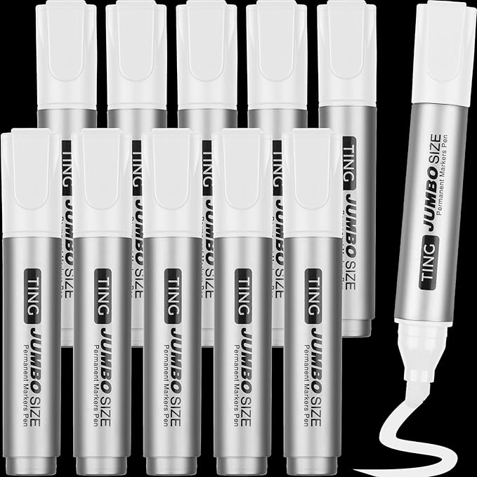 Fuutreo 10 Pack Jumbo Permanent Markers Bulk Large Chisel Tip Permanent Markers Quick Drying Big Huge Poster Pens for Adult Office, Logistics Company and More(White)