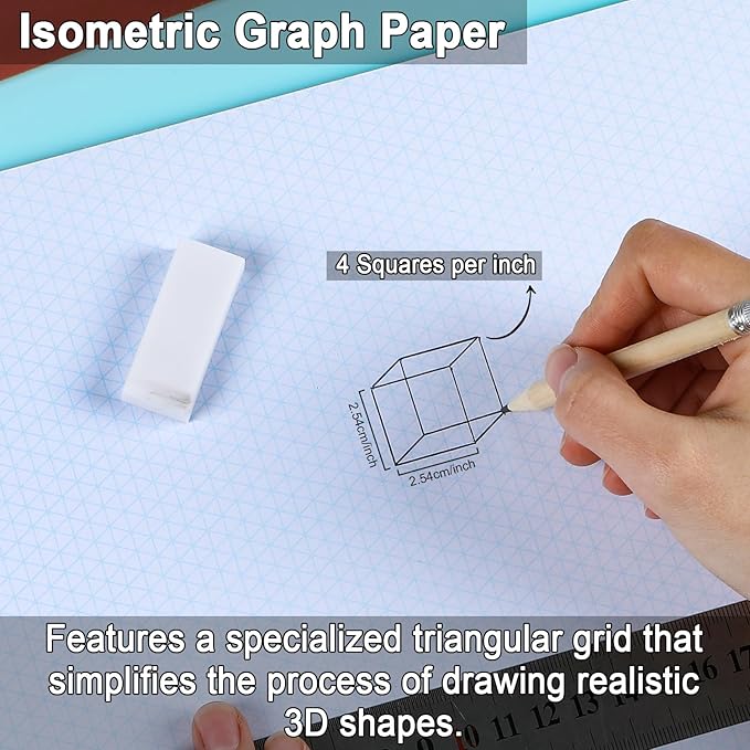 2 Pack 100 Sheets 8.5" x 11" Isometric Graph Paper Pad Landscape for 3D Designs Architecture Landscaping Engineering Drafting (Landscape)