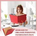 12 Pcs Classification Folders Letter Size 3 Pocket Dividers Employee File Folder with 2 Prongs Fasteners, 2 in Expansion Heavy Duty Pressboard File Holder for School Office Medical Document(Red)
