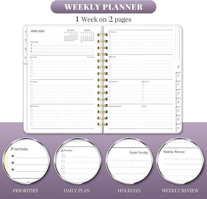 2026 Planner, Weekly and Monthly Planners with Tabs, A5 Spiral Bound Daily Calendar 2026 Planner, 12 Month Agenda Organizers from Jan. to Dec., Flexible Cover Appointment Book(Color Butterfly)