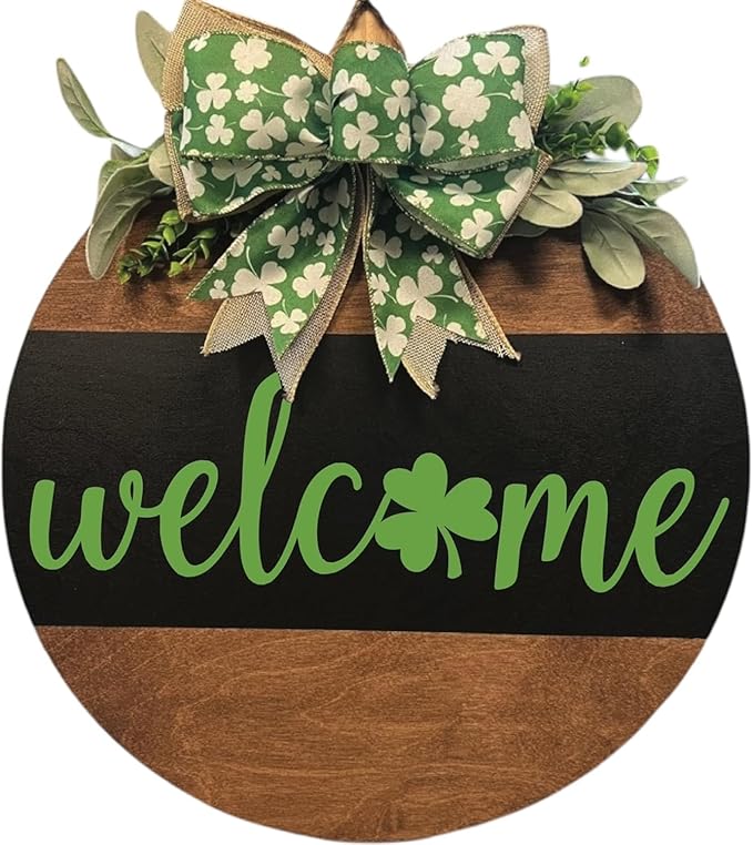 Wood front door sign Wood sign Home decor Welcome sign Sign for front door House warming gift Wedding gift (Saint Patrick's-UV020(A41) S003, 22" Width)