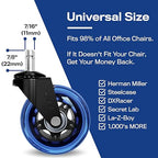 The Office Oasis Original Rollerblade Office Chair Wheels (As Seen On PBS) - Smooth & Quiet Casters - Safe for Hardwood Floors & Carpet - Easy Installation with Universal Fit - Set of 5 - Blue