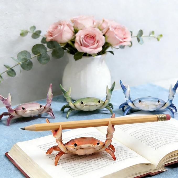 Desk Crab Pen Holder, Cute Weightlifting Crab Pencil Holder for Desk, Funny & Creative Desktop Organizer for Office, Home, School Supplies (Red+Red)