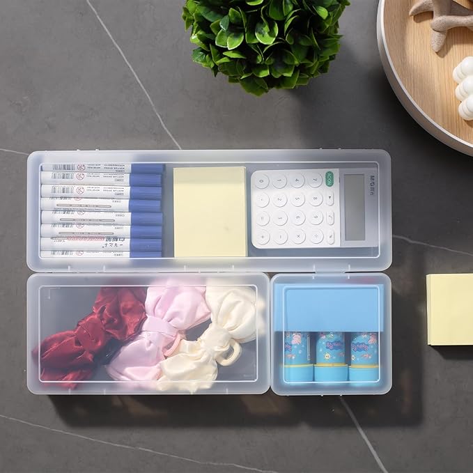 novelinks Stackable Plastic Clear Storage Box Containers with Latching Lid - Art Craft Supply Organizer Storage Containers for Pencil Box, Crayon, Beads, Jewelry (12 Pack Small -Clear)